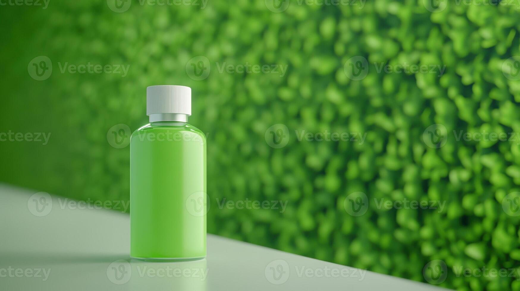 Green Bottle With Green Screen Background in Fragrance Laboratory Setting, Enhanced Realism for Product Photography and Design Concepts photo