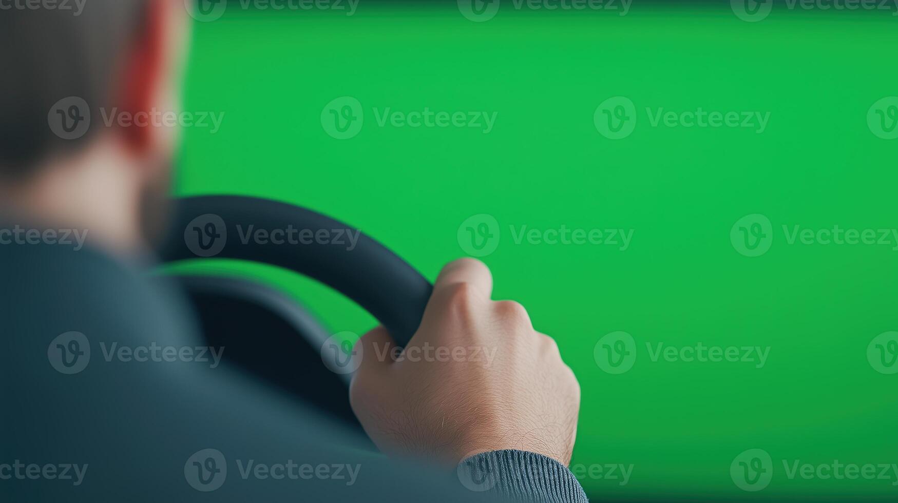 Immersive Racing Simulator with Green Screen Panel for Virtual Reality Experience and Gaming Enthusiasts in Dynamic Cockpit Setting photo