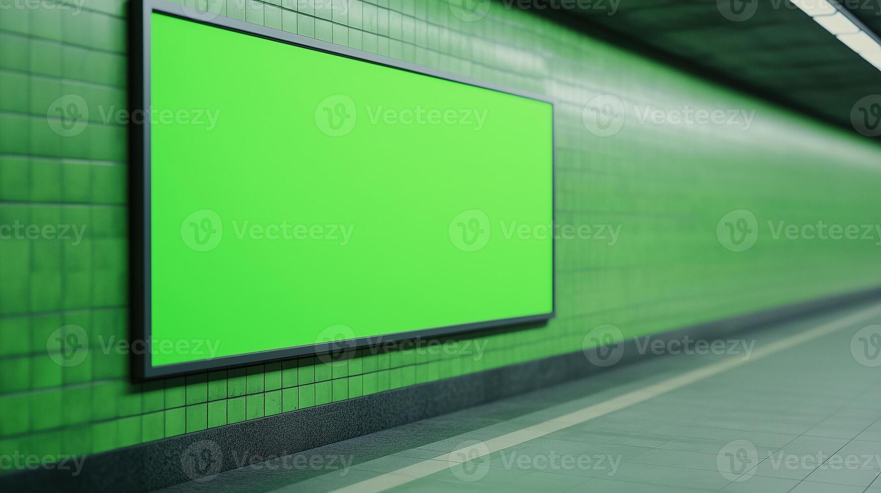 Green Screen Billboard Inside Subway Station for Advertisement and Digital Content Display with Blank Space and Urban Setting for Creative Design photo