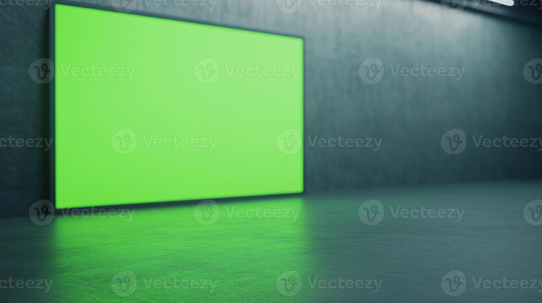 Green Screen Display in Modern Underground Space with Minimalist Design for Digital Content and Motion Graphics photo