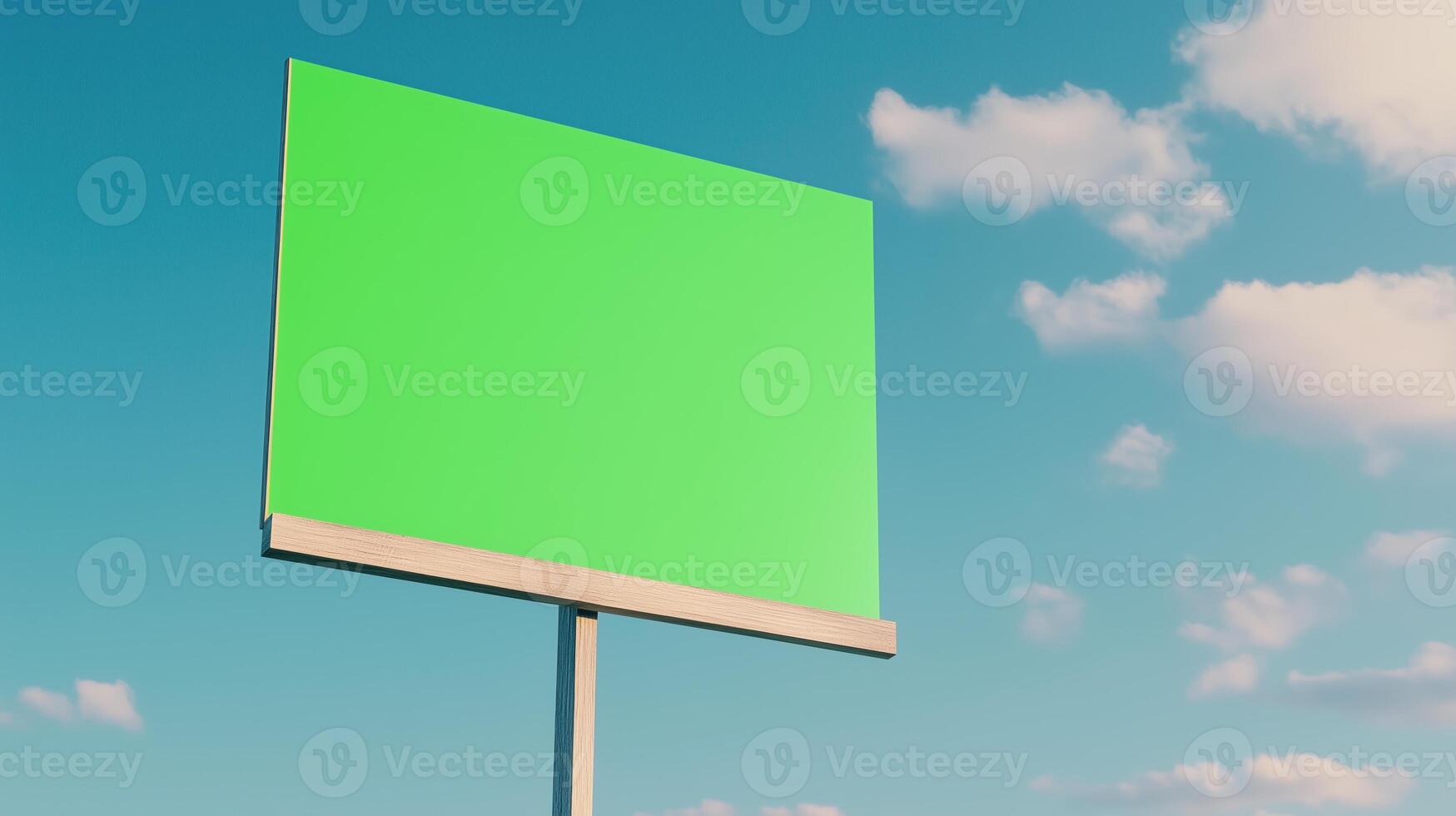 Green Screen on Skyscraper Rooftop Against Blue Sky with White Clouds for Digital Graphics and Advertising Content Creation photo
