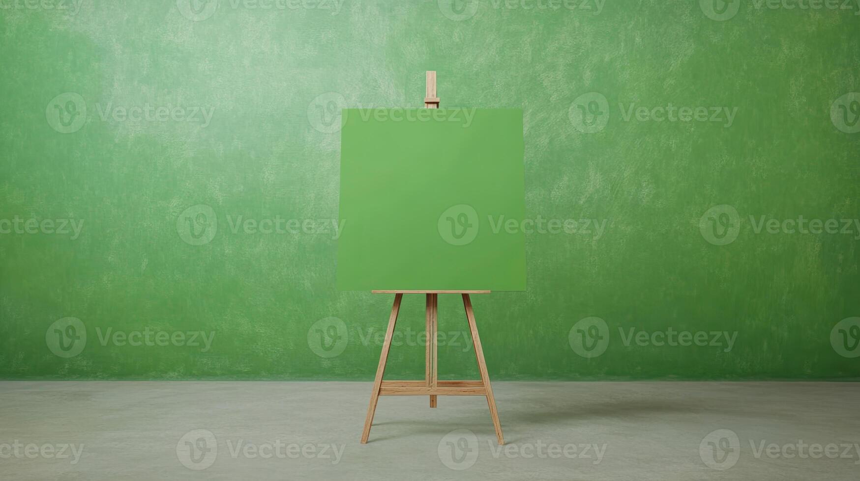 Green Screen on Painters Easel with Textured Wall Background for Creative Projects and Design Applications photo