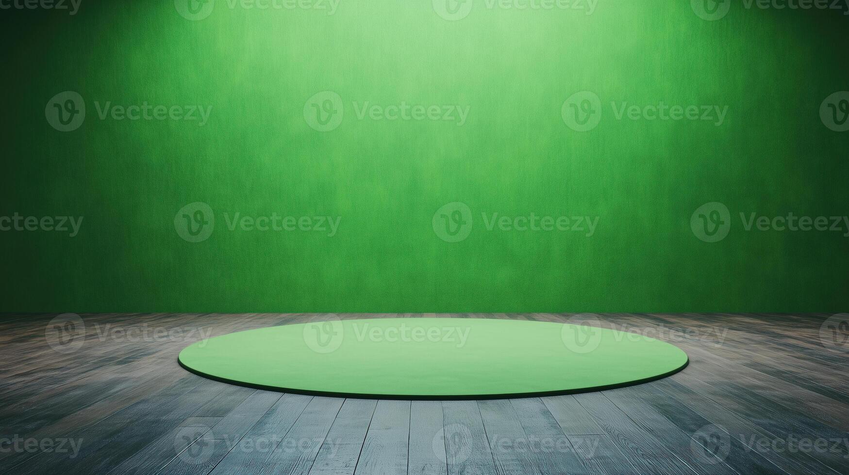 Green Screen Wrapped Around Circular Stage in Modern Studio for Production and Virtual Reality Imagery photo