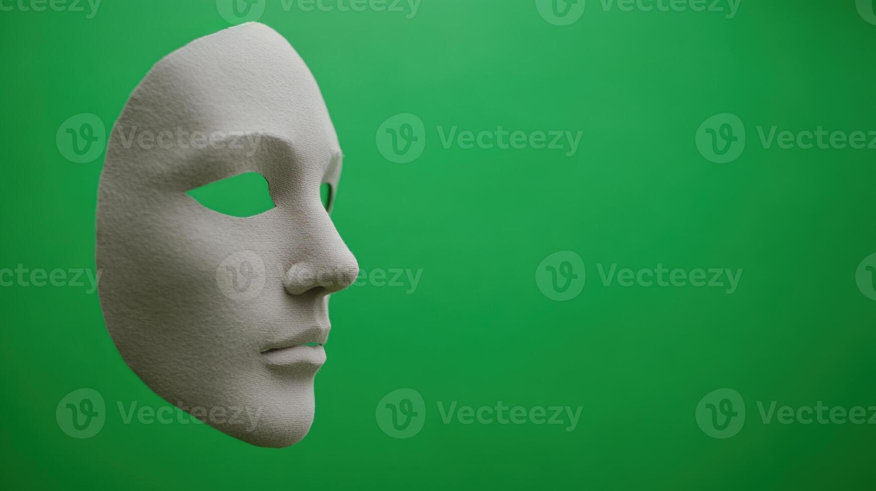 Minimalist White Face Mask against Green Screen Backdrop in a Close Up Introspective Studio Setting with Focus on Texture and Detail photo