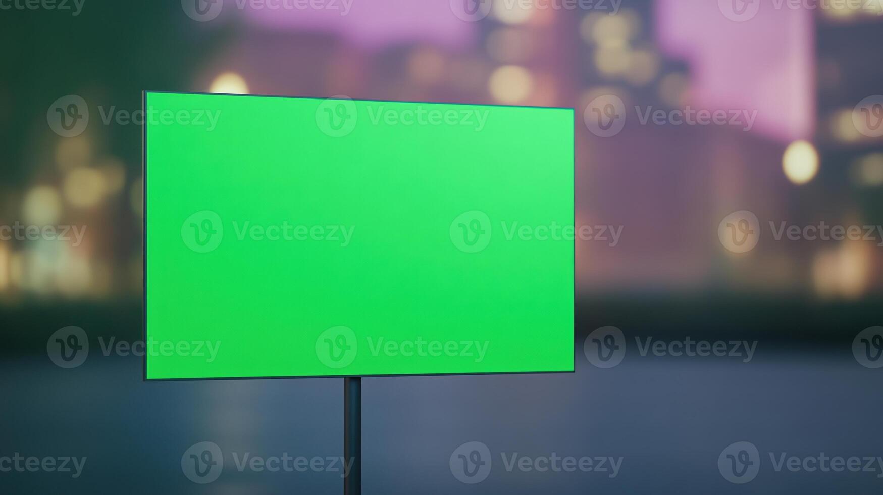 Green Screen Sponsor Board in Densely Populated City Center at Night photo