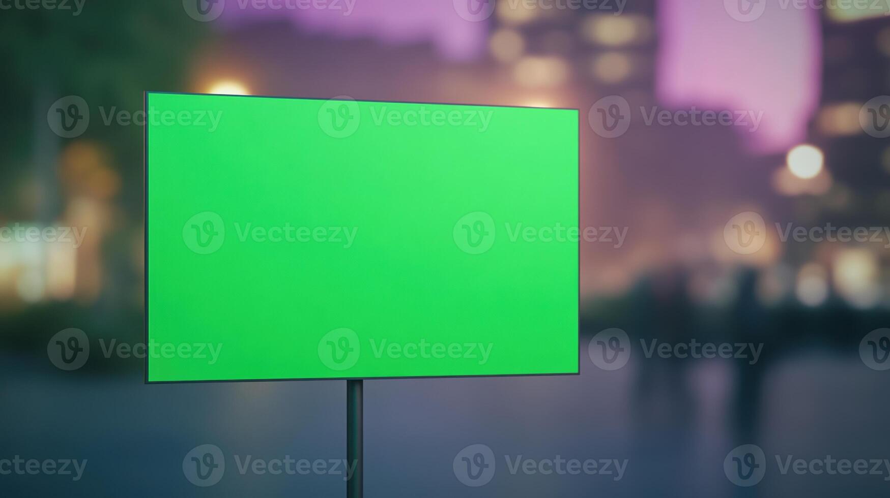 Vibrant Green Sponsor Board in Bustling City Center at Night photo