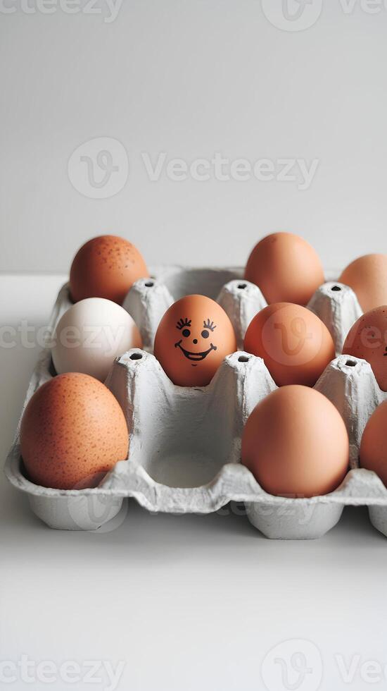 Cheerful Egg Tray A smiling egg adds whimsy to a minimalist tray of gray compartments Vertical Mobile Wallpaper photo