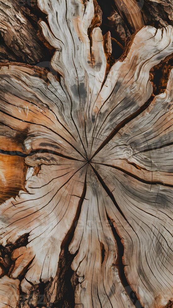 Tree Cross Section Intricate wood grains and cracks reveal a trees rugged, natural history Vertical Mobile Wallpaper photo