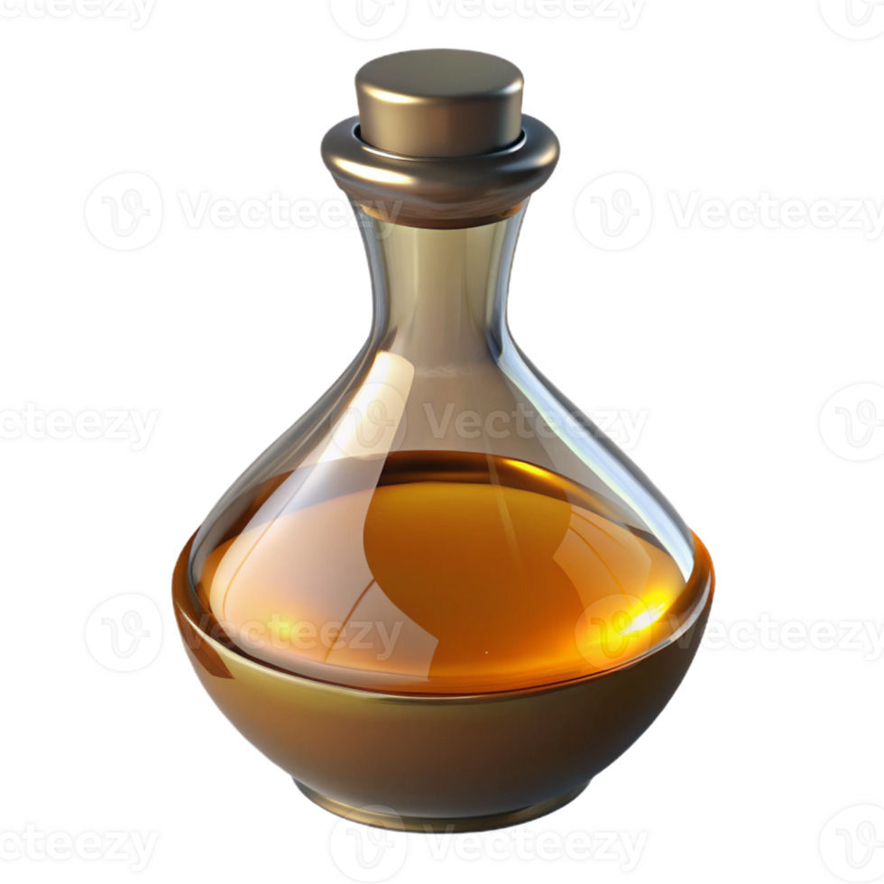 Golden Glass Bottle with Liquid png