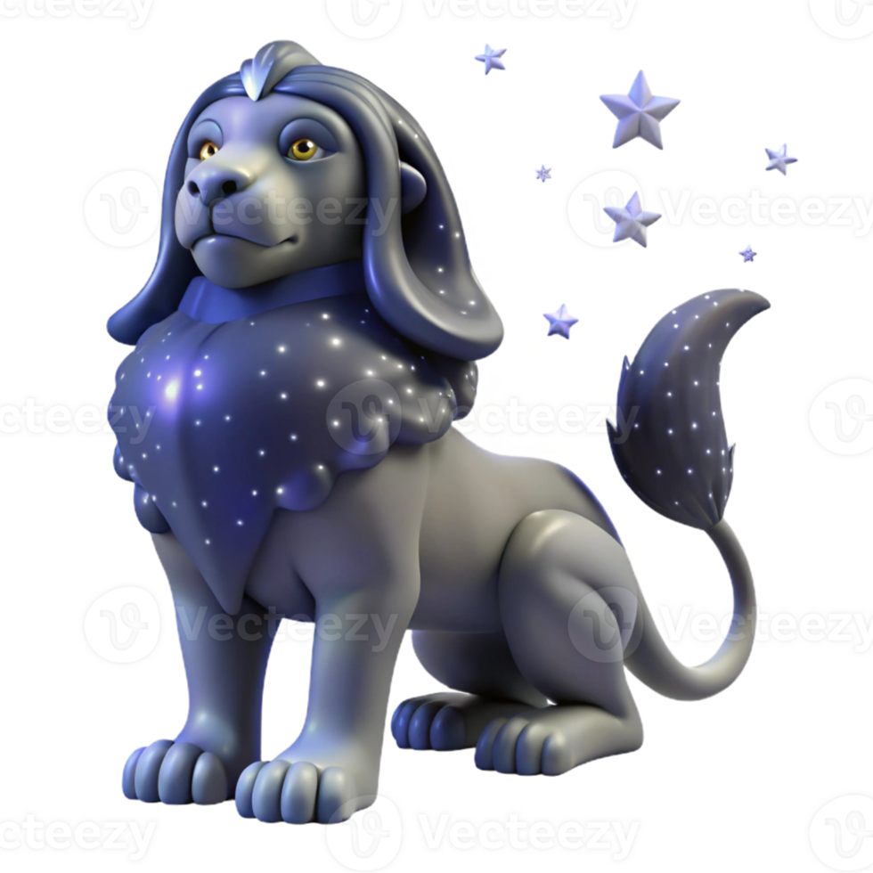 3D Render of a Sitting Lion with Stars png