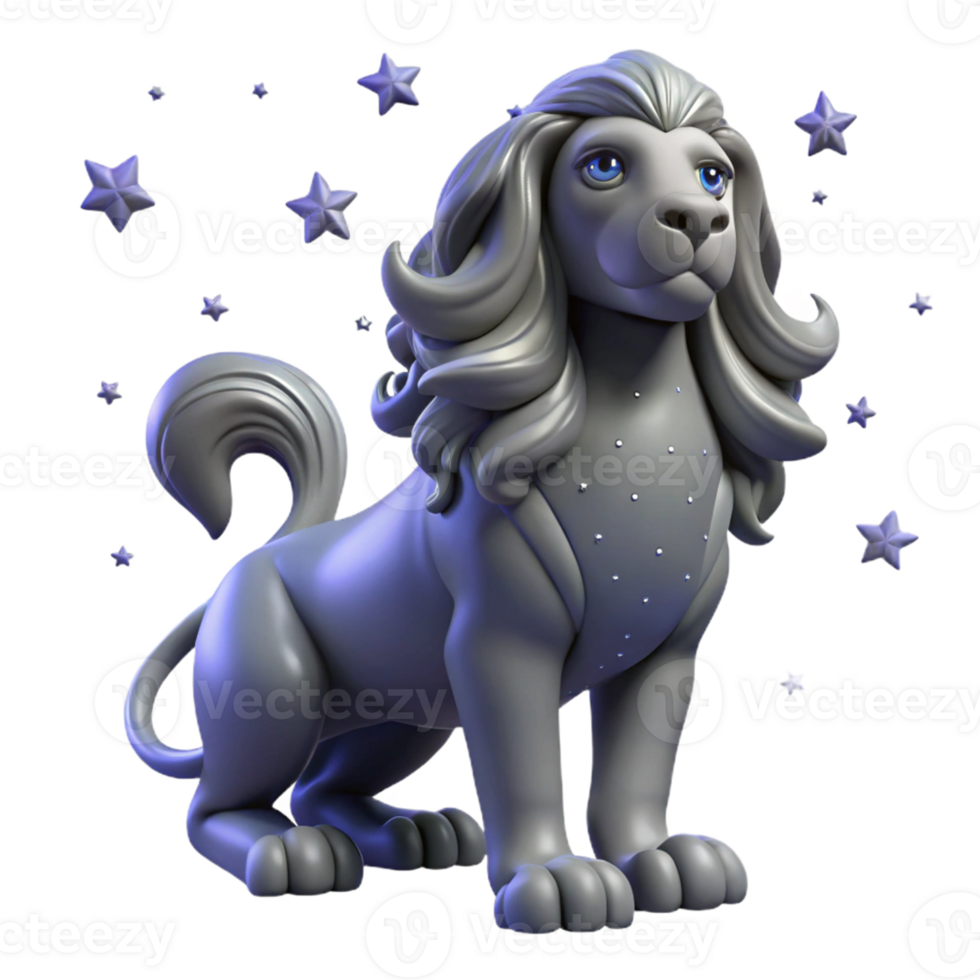 3D Illustration of a Gray Lion with Stars png
