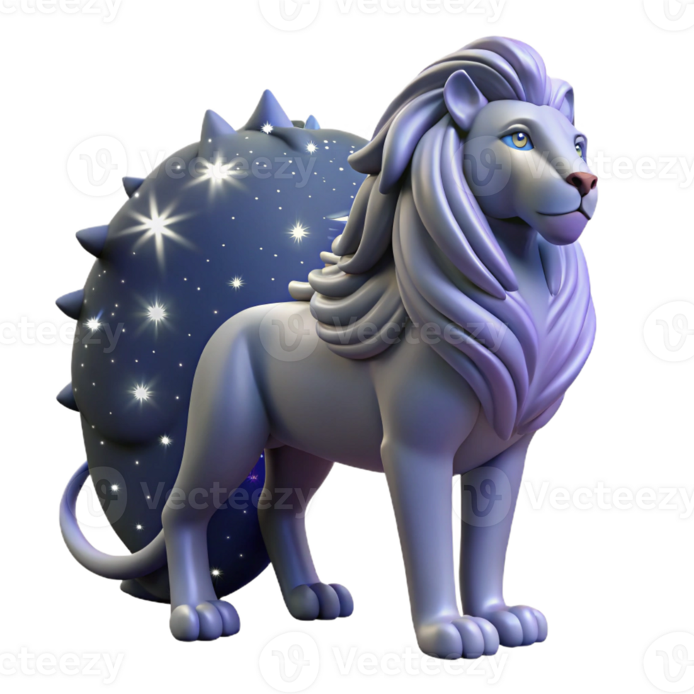 3D Render of a Lion with a Starry Tail png