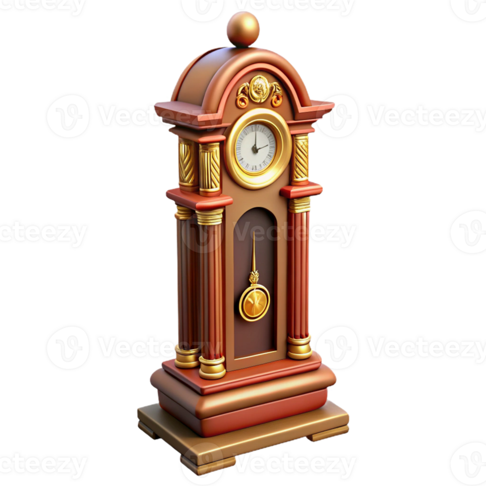 Ornate Wooden Clock with Pendulum png