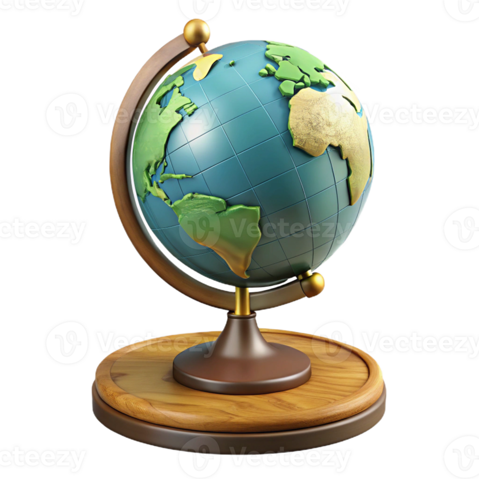 3d render do uma globo com de madeira base png