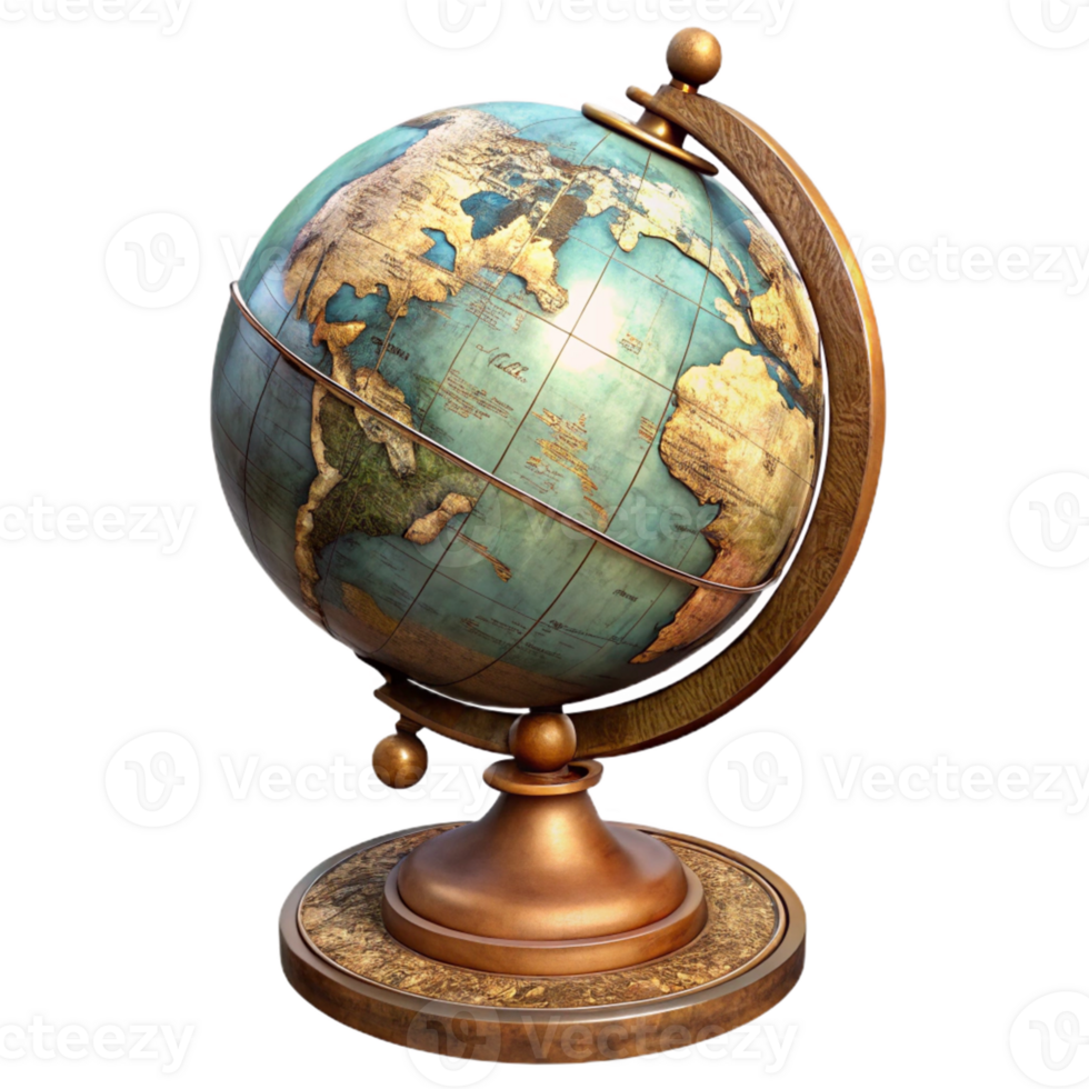 Vintage Globe With Wooden Stand png