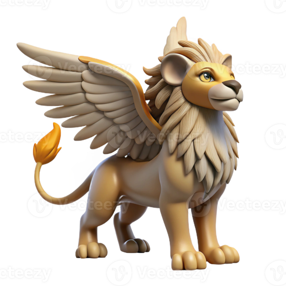 3D Rendered Winged Lion with Furry Mane png