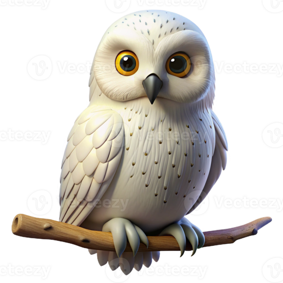3D Rendered White Owl on Branch png