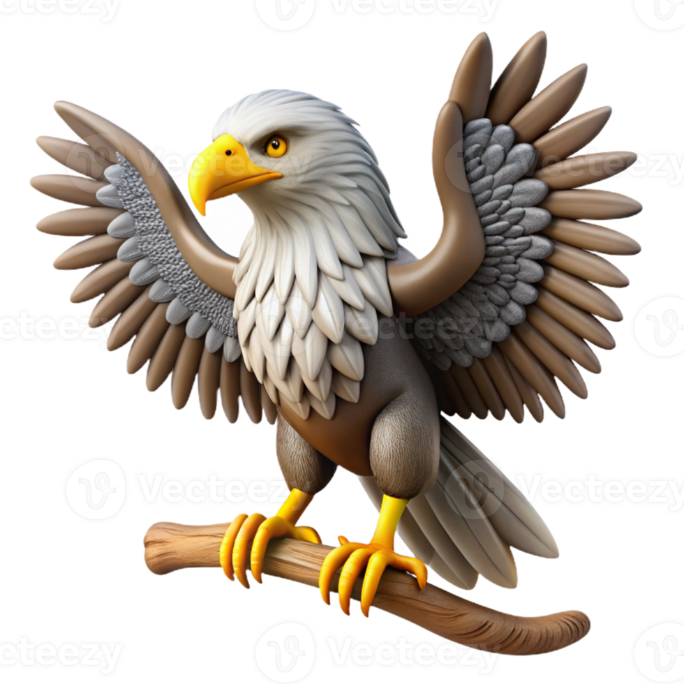 3D Cartoon Eagle Perched on Branch Illustration png