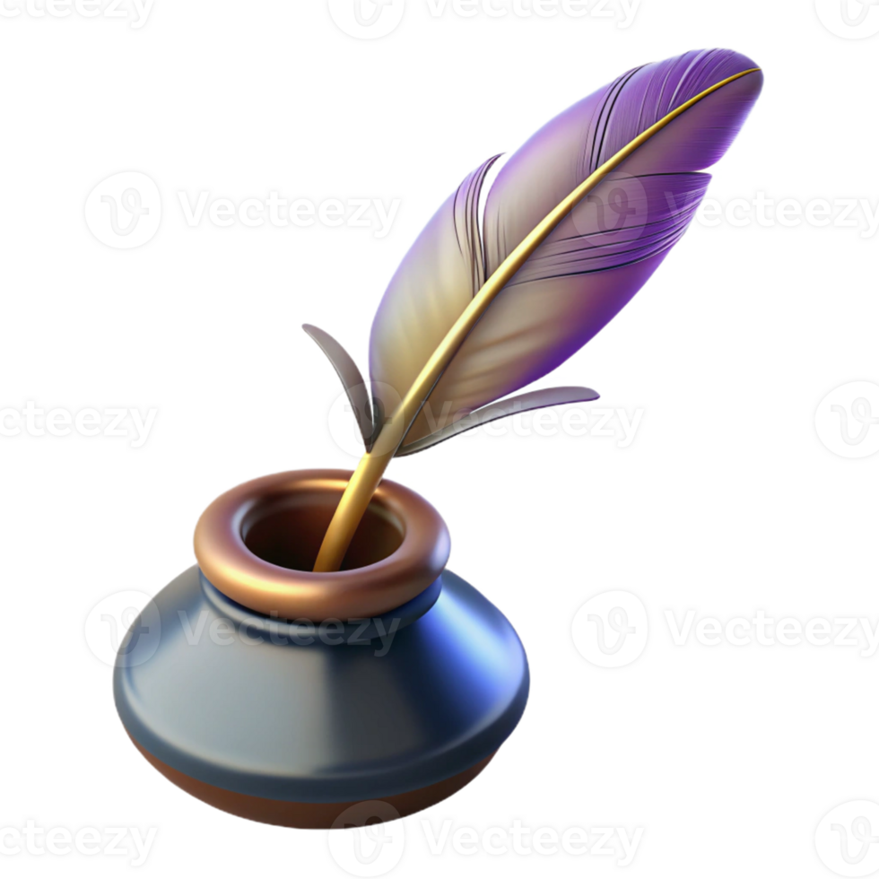 3D Render of Inkwell and Quill png