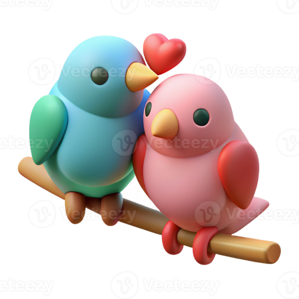 Cute 3D Birds Perched on Branch png