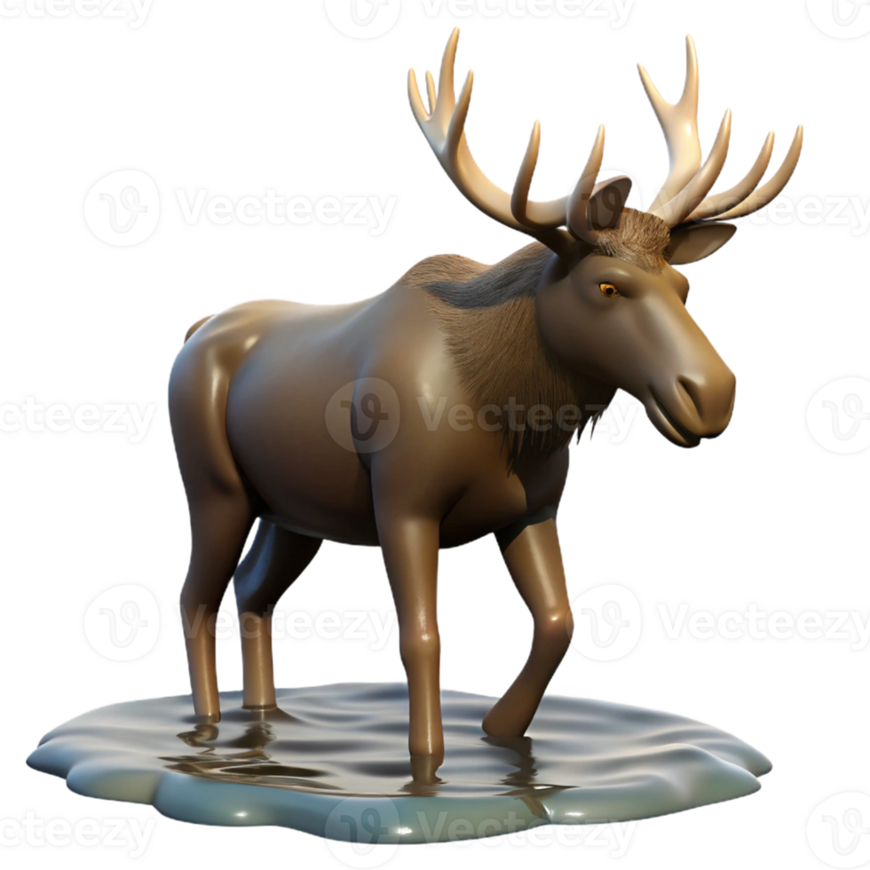 3D Moose Model with Water Reflection png