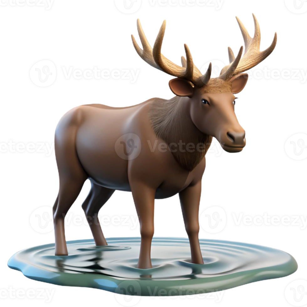 3D Render of Deer in Water png