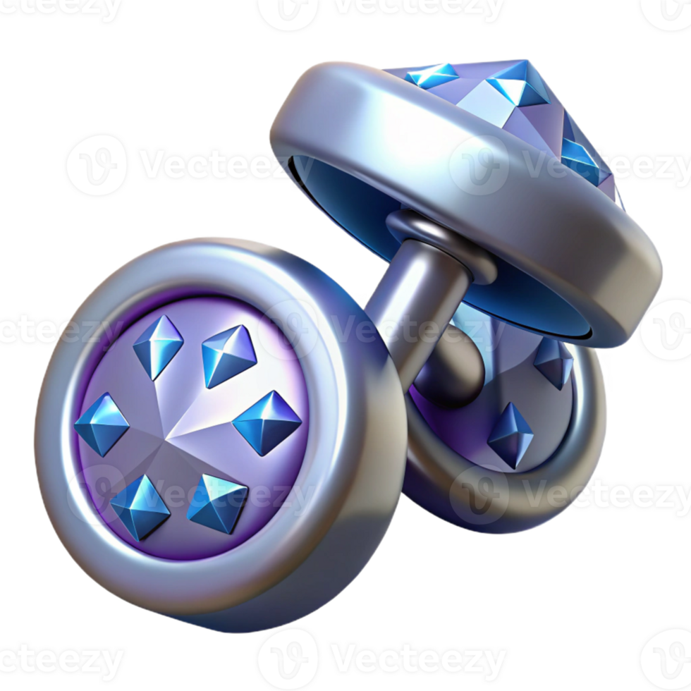 3D Rendered Metallic Dumbbell with Gemstones png