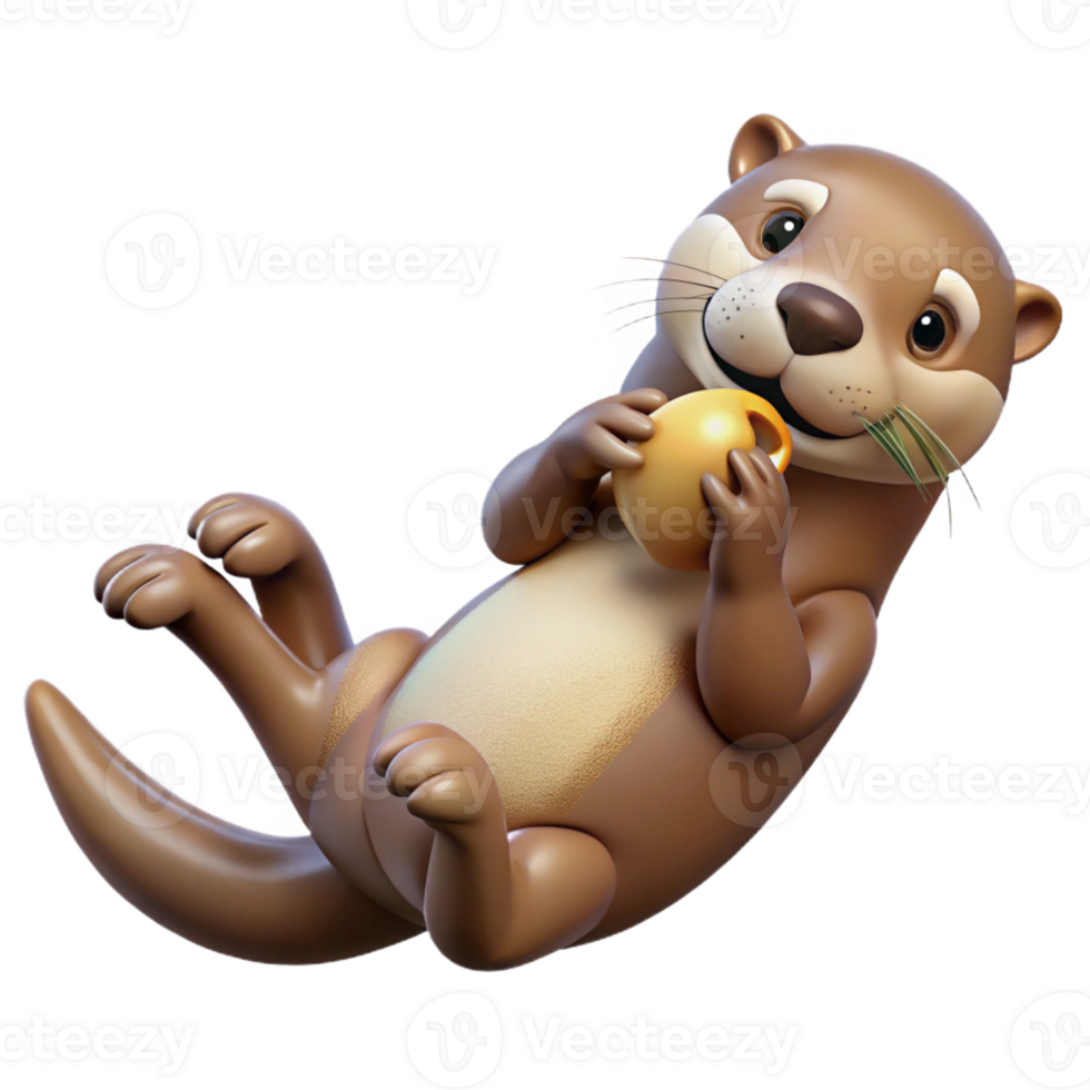 Cute 3D Otter Holding a Yellow Ball png