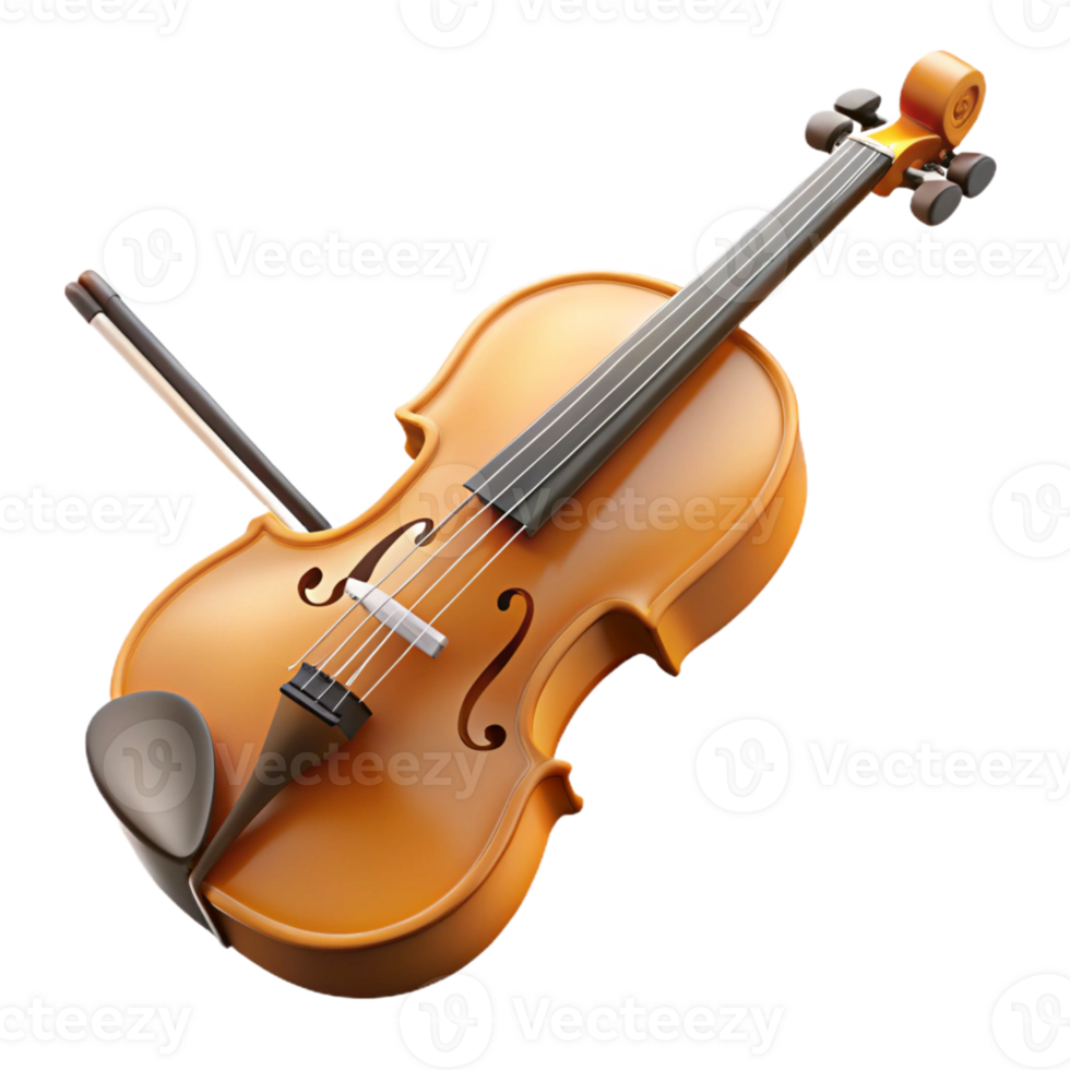 3D Violin Render with Bow on Gradient Background png