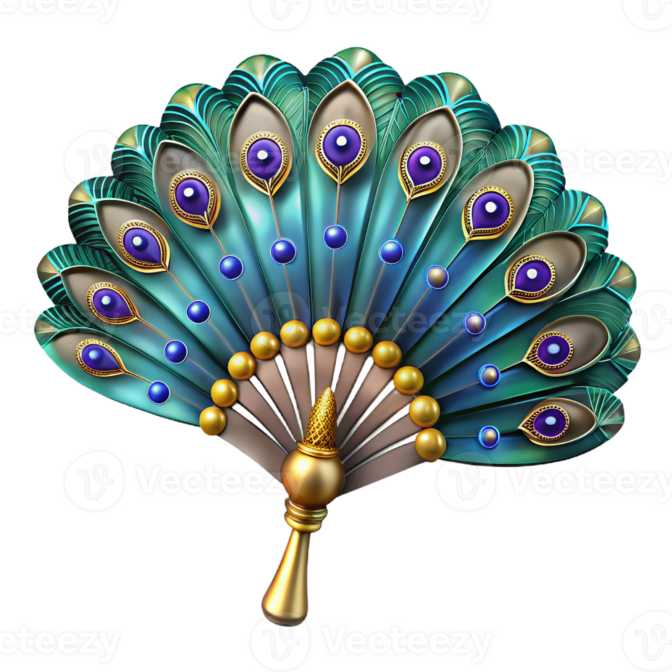 Ornate Peacock Feather Hand Fan png