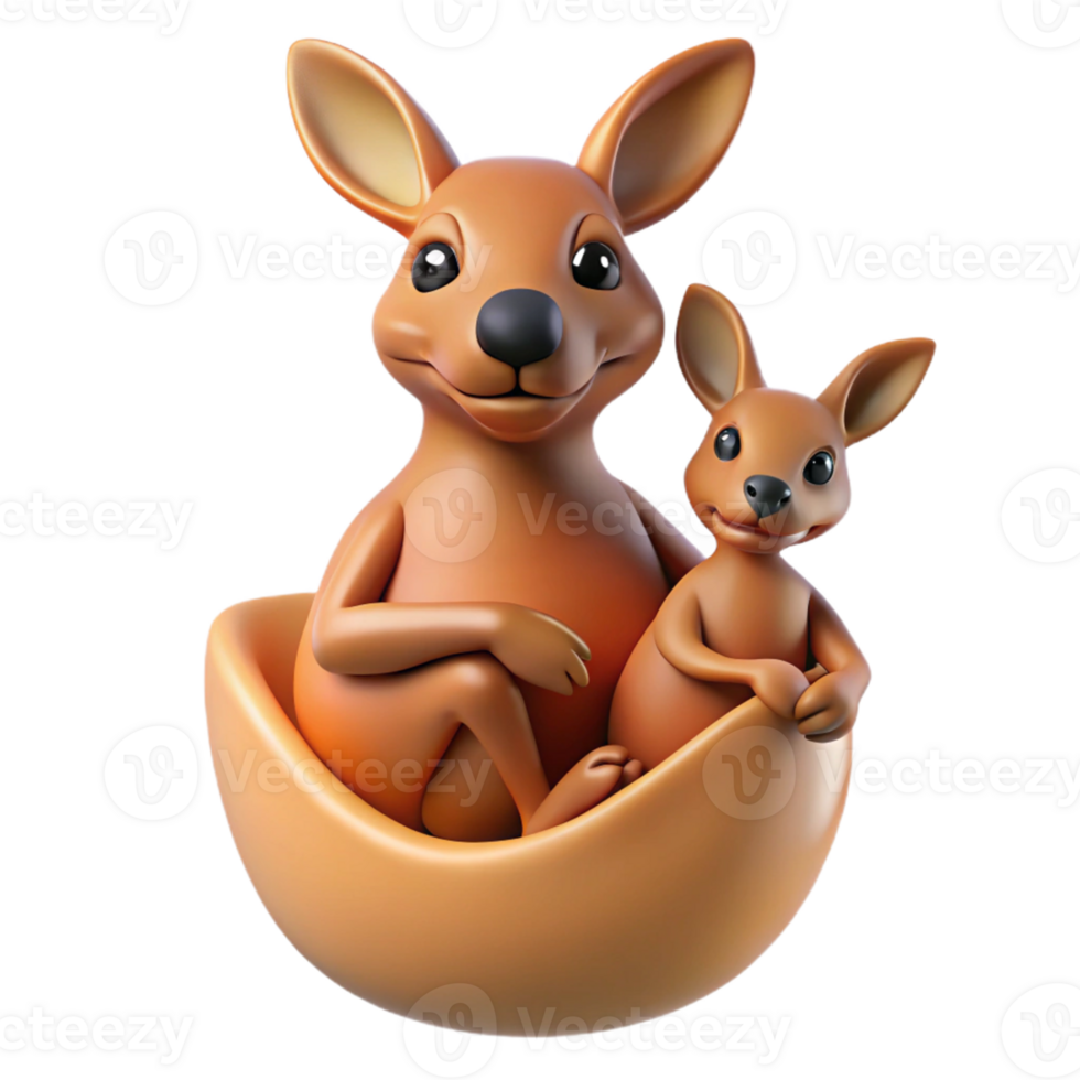 Cute Kangaroo Family 3D Model png