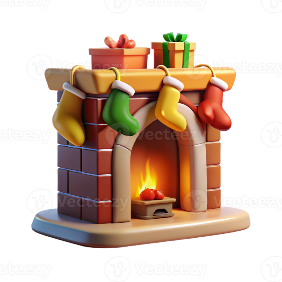 Christmas Fireplace with Stockings and Gifts png