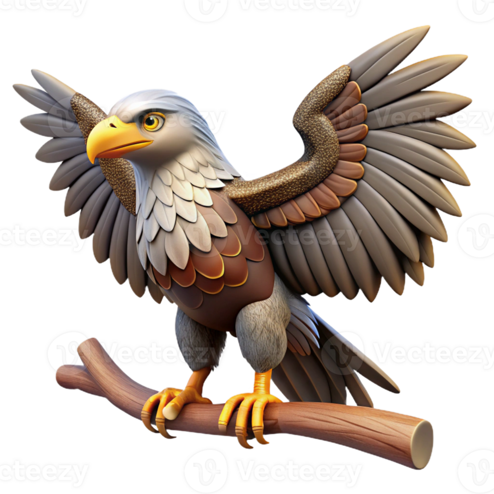 3D Cartoon Eagle Perched on a Branch png