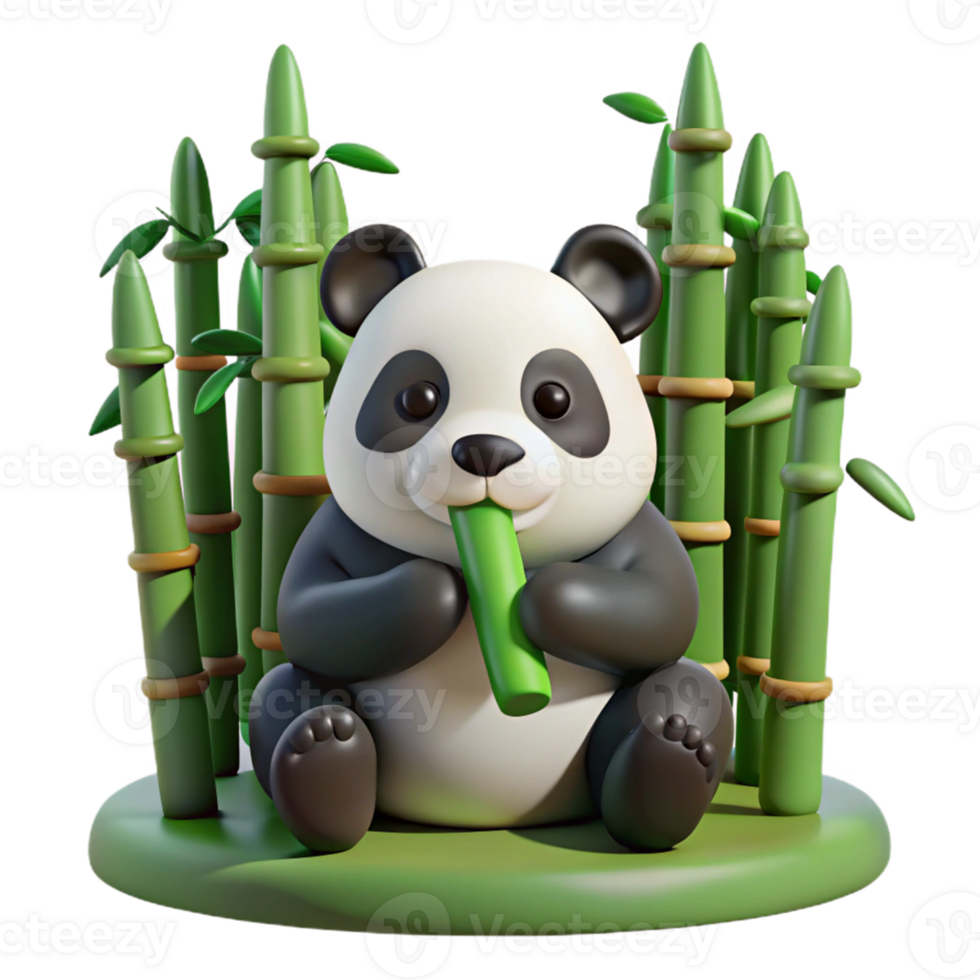 Cute Panda Eating Bamboo 3D Model png