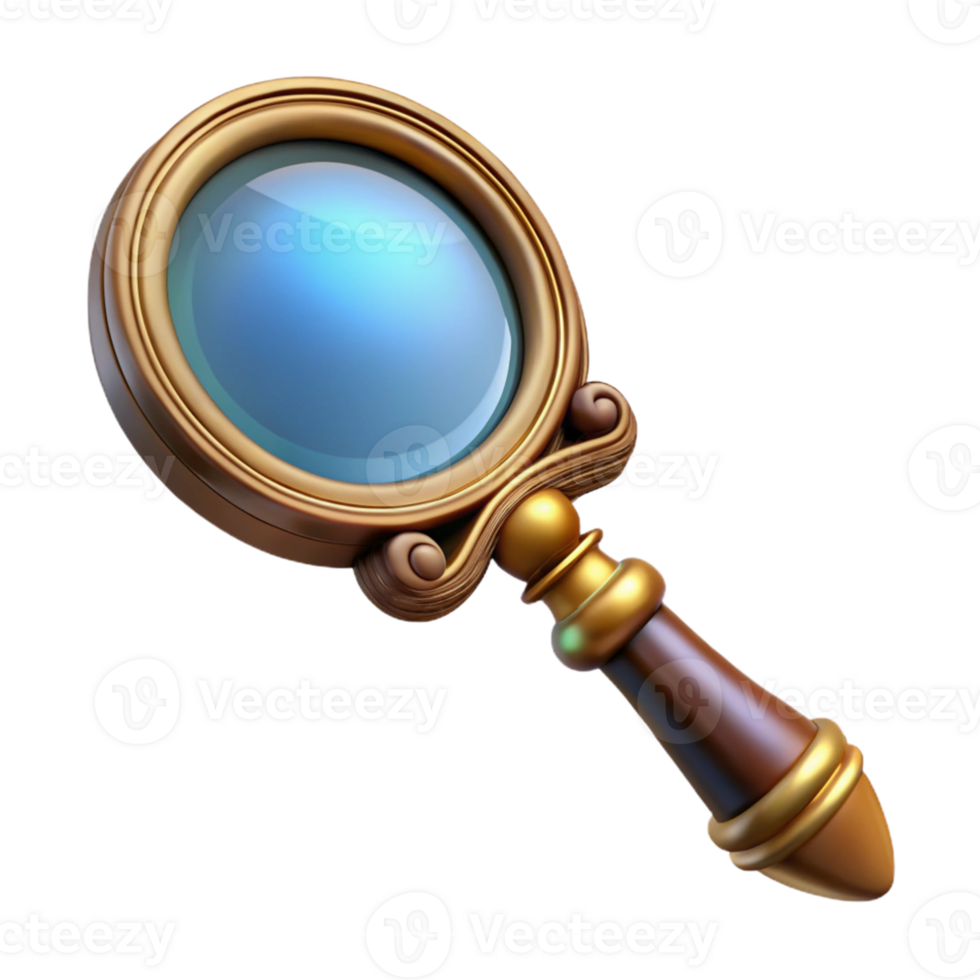Golden Magnifying Glass with Blue Lens png