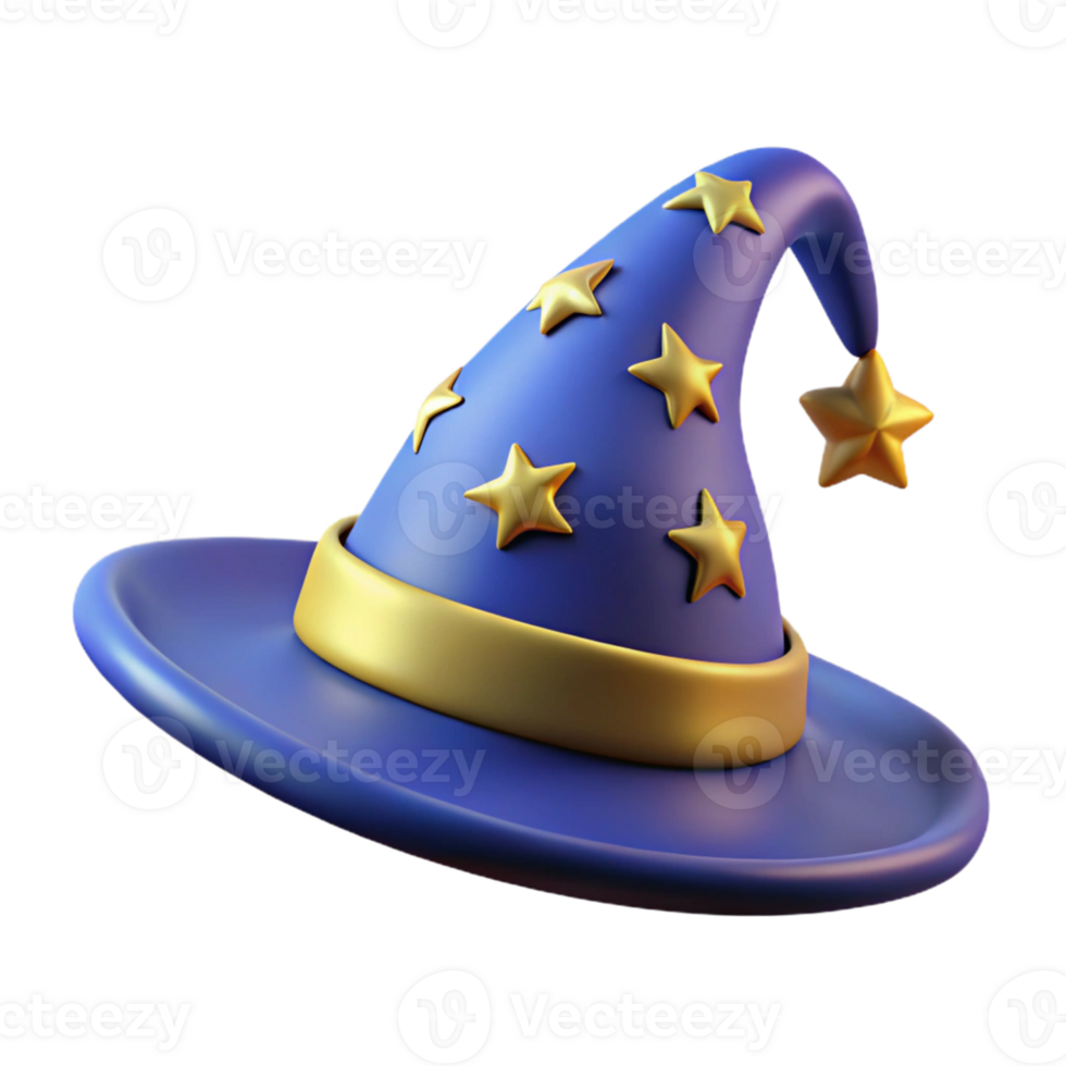 3D Rendered Blue Wizard Hat with Gold Stars png