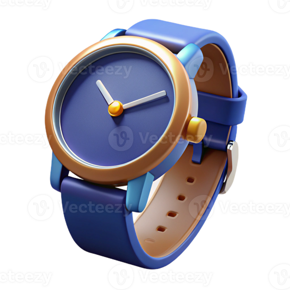 Blue and Orange Wristwatch with 3D Design png