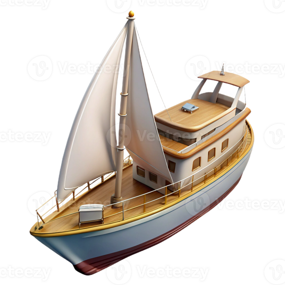 Sailboat with Wooden Deck and White Sail png