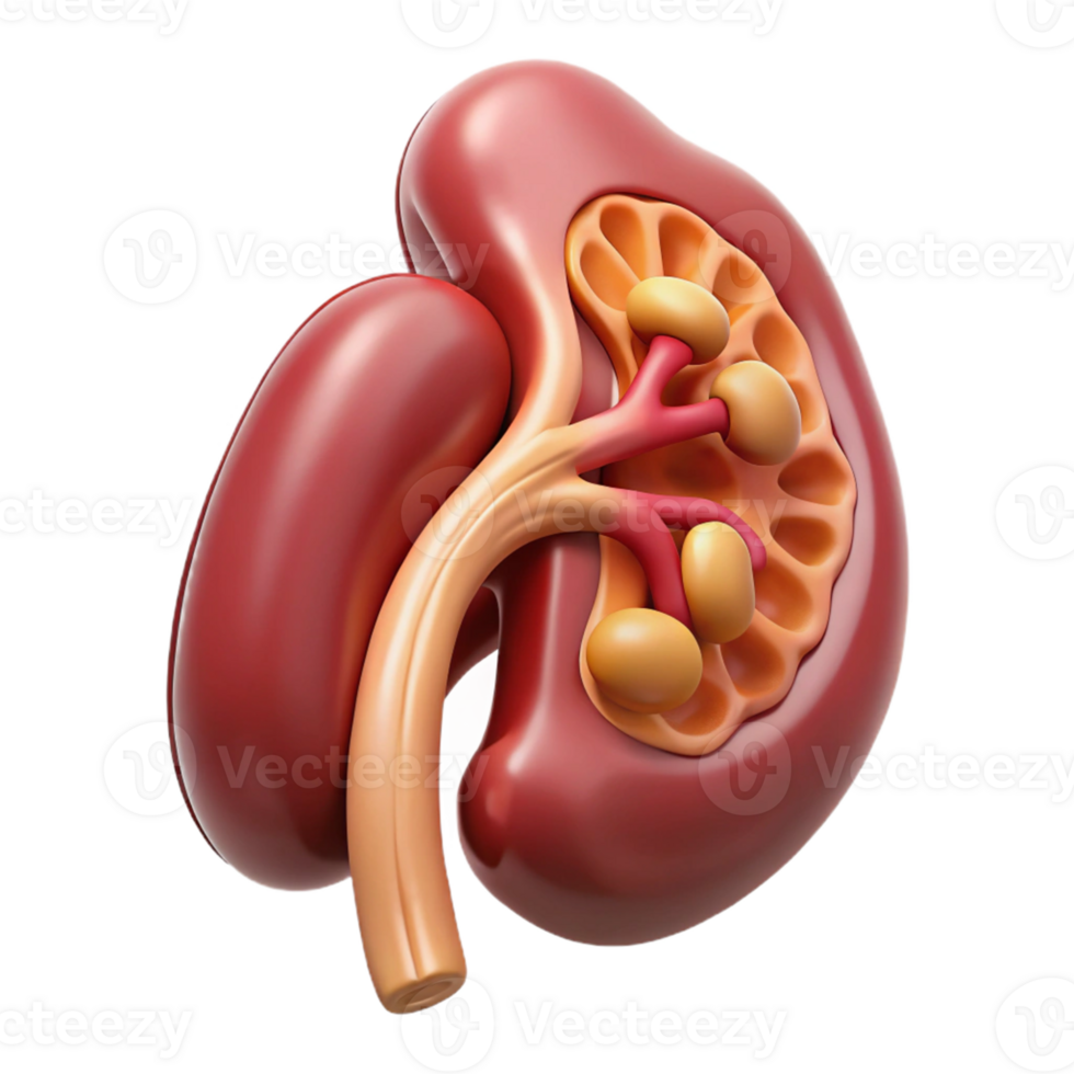 3D Model of Kidney with Internal Structures png