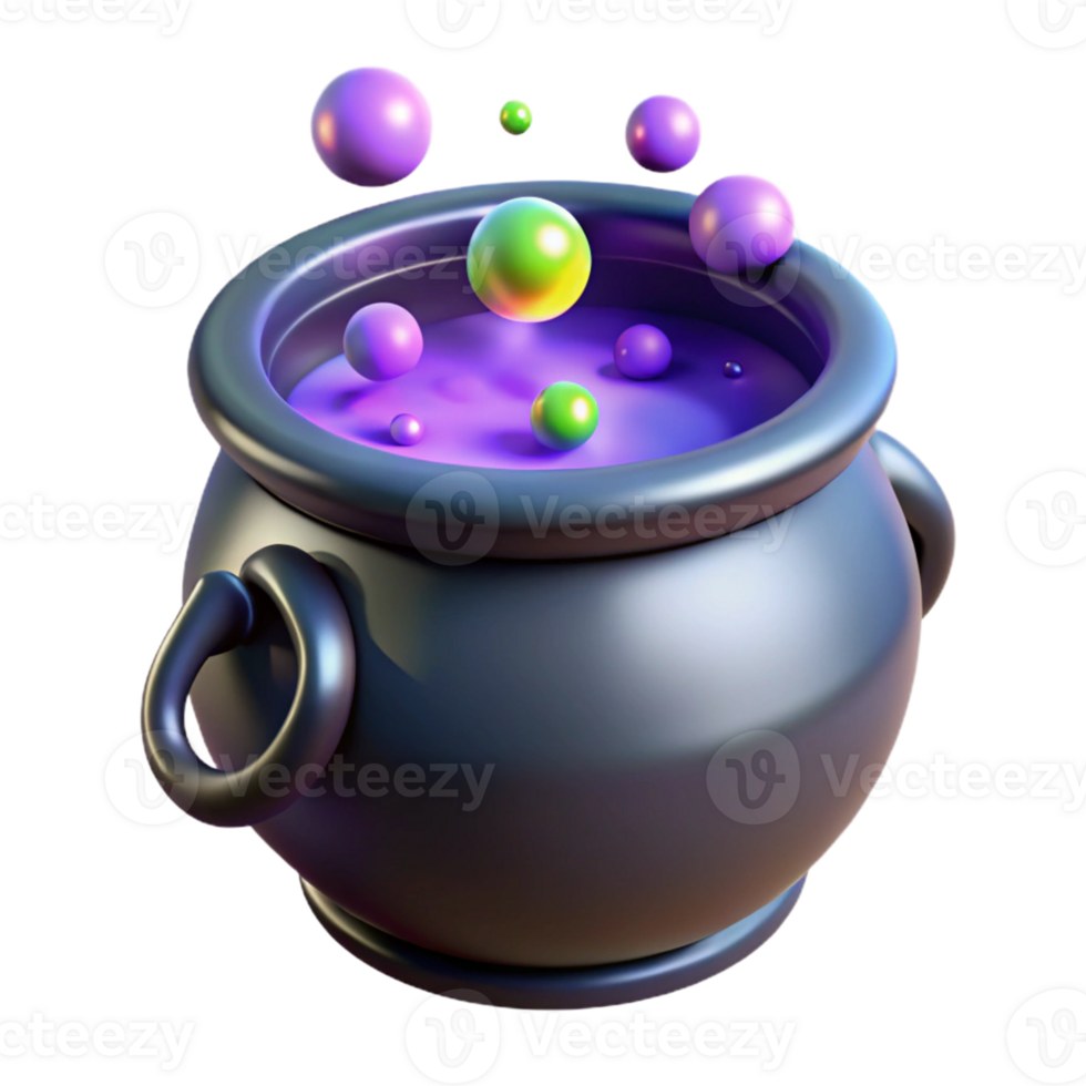 Purple Potion Cauldron with Floating Spheres png