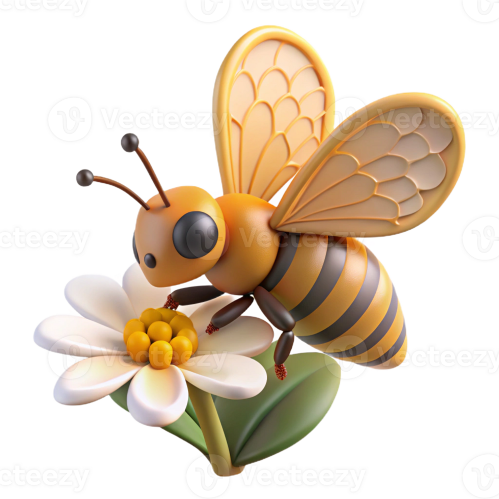 Cute 3D Bee on a Flower png