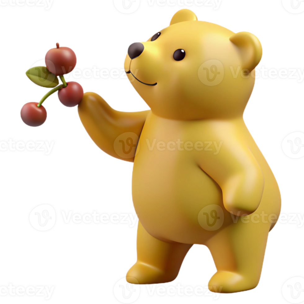 3D Cartoon Bear Holding Cherries png