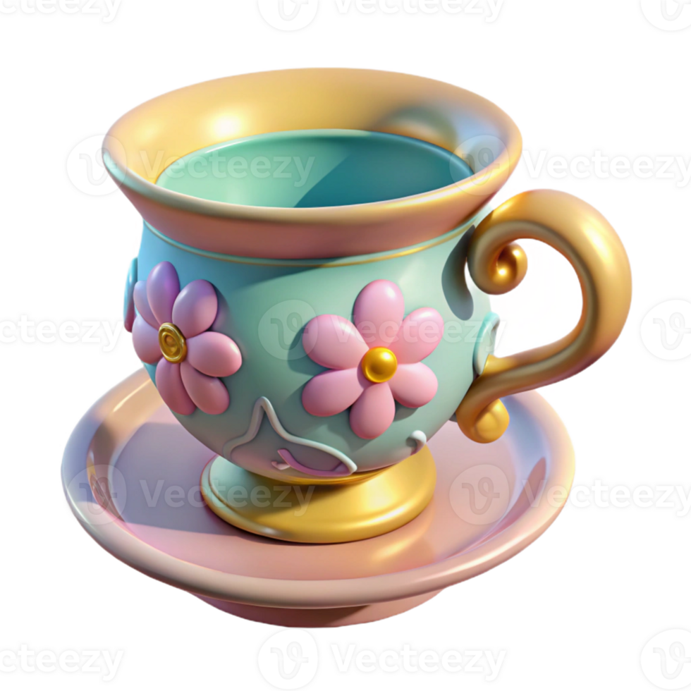 Cute Teacup with Flowers png
