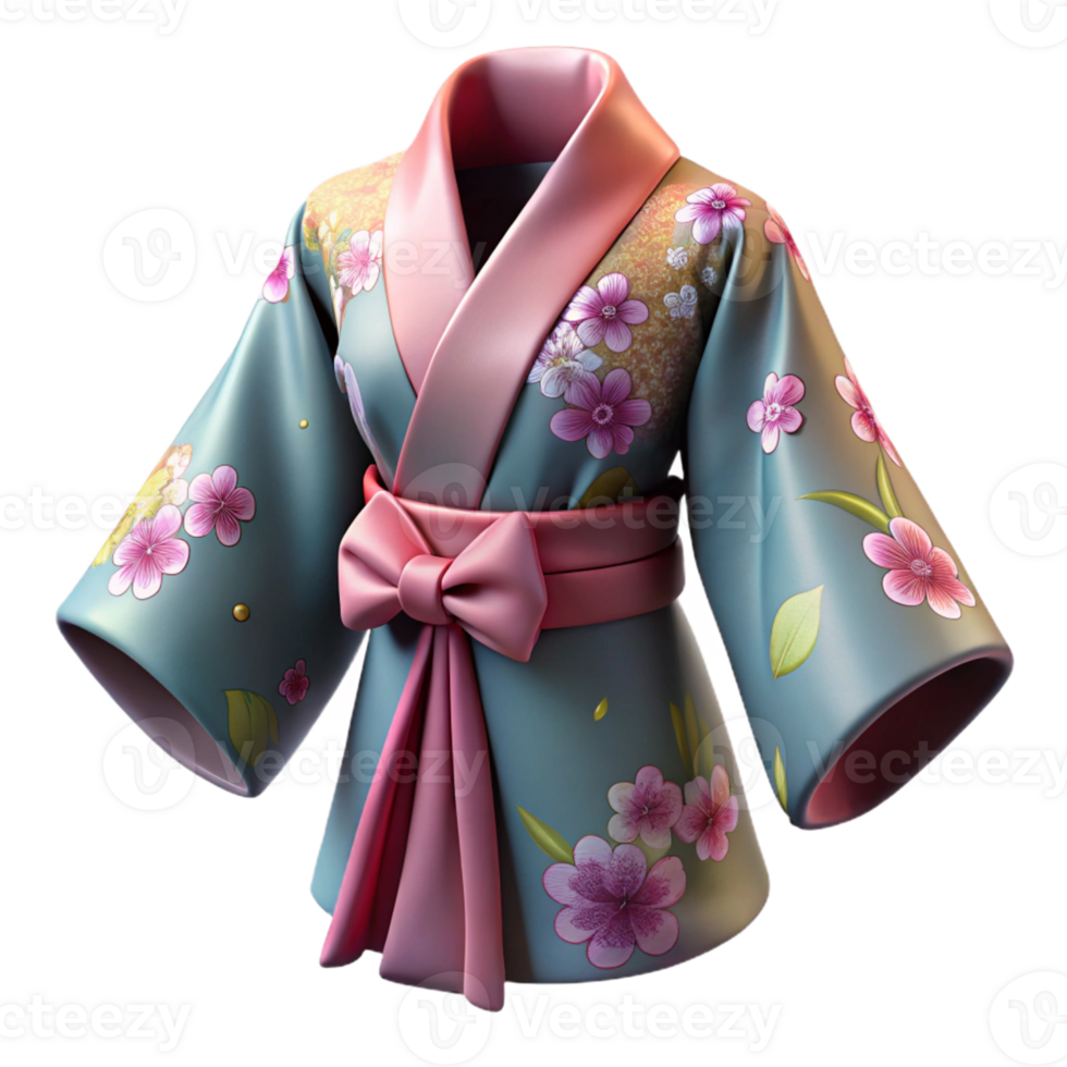 Floral Kimono with Pink Bow png