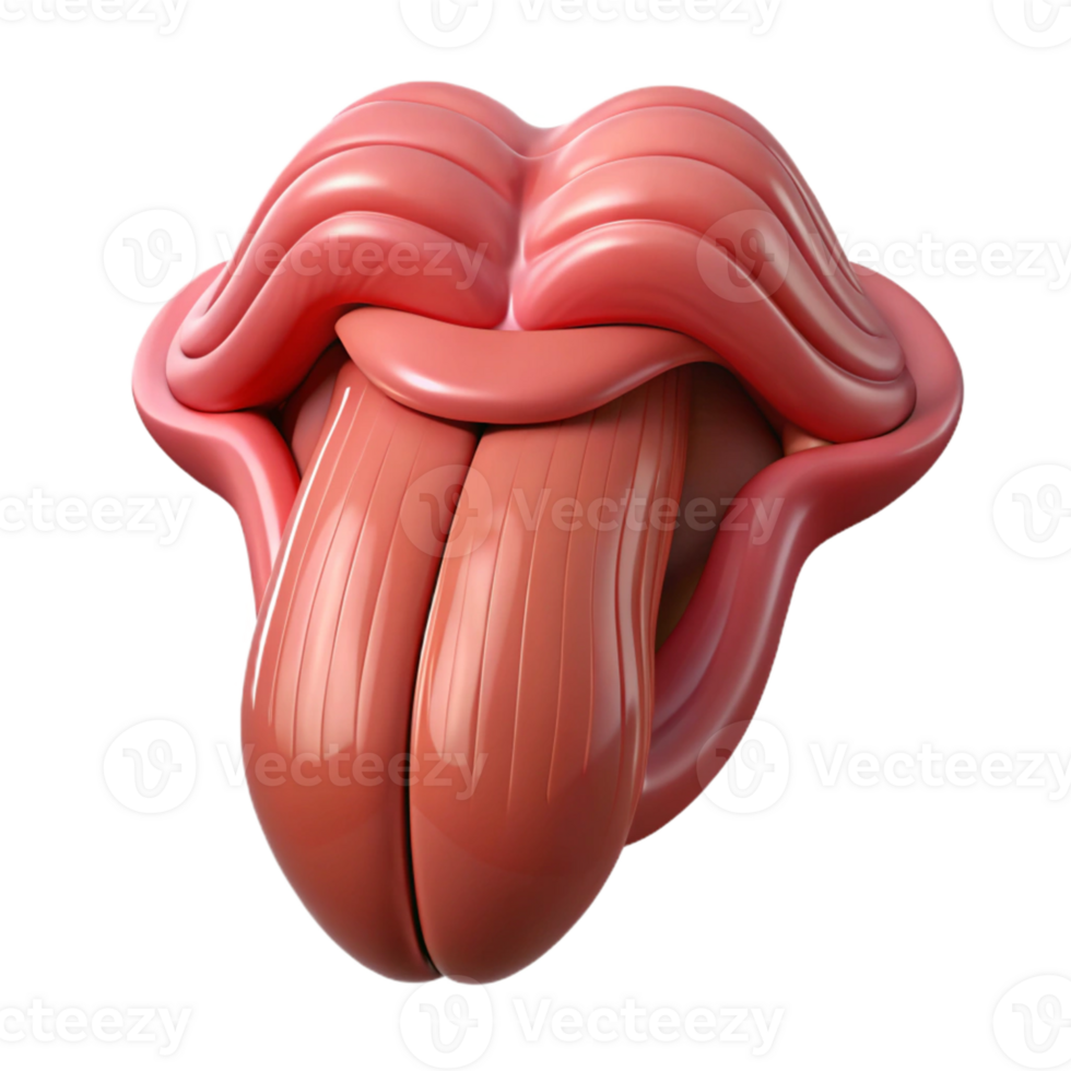 3D Render of a Glossy Tongue and Lips png