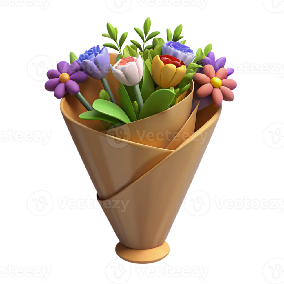 3D Cartoon Flower Bouquet in a Vase png