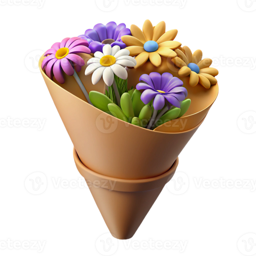 3D Flower Bouquet in a Pot png