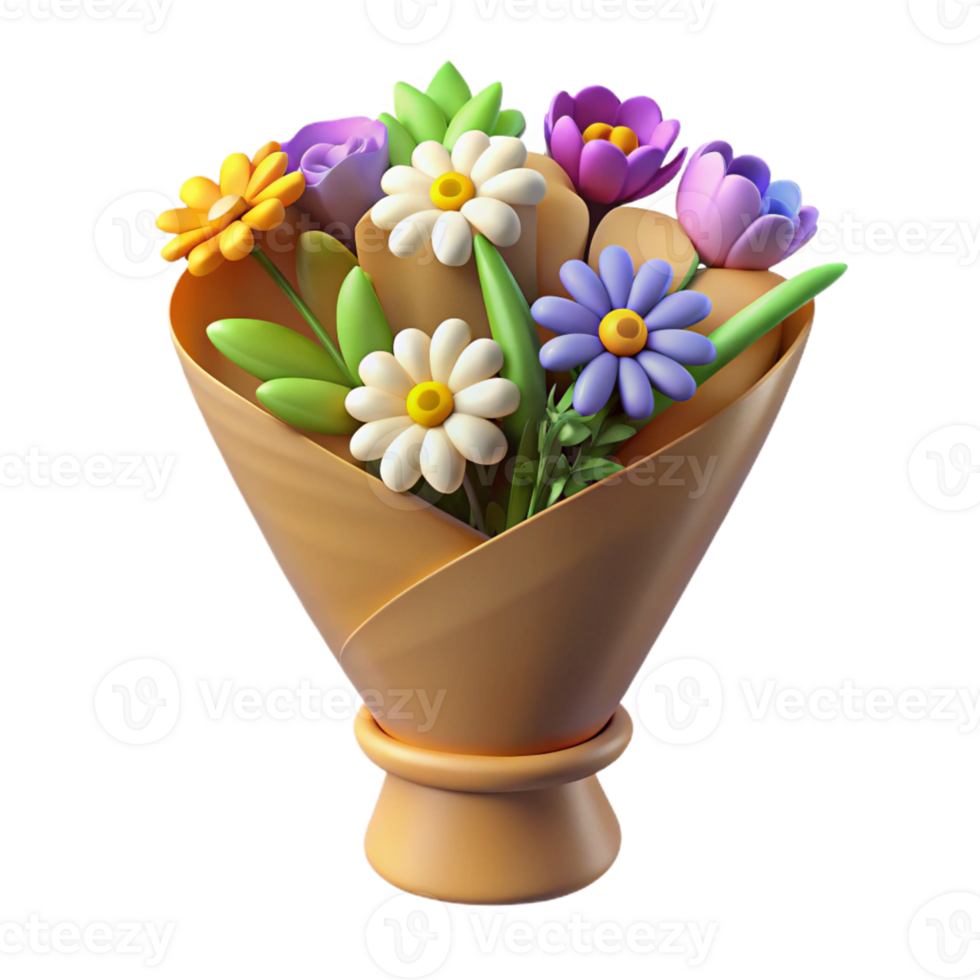 3D Flower Bouquet in Paper Wrap png