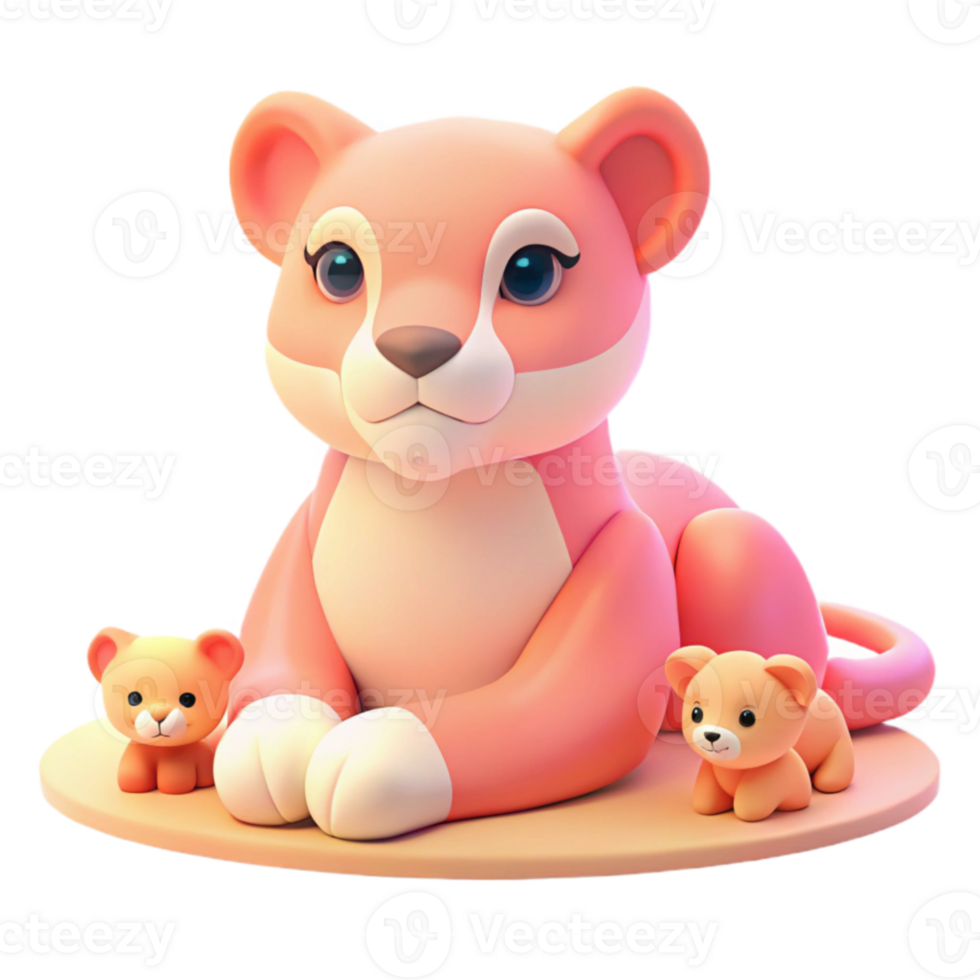 Cute 3D Rendered Lion Family png
