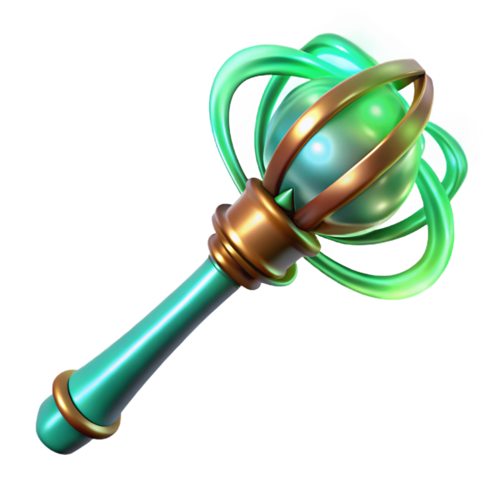 3D Render Green Orb Staff png